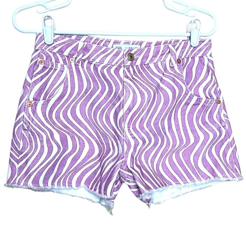 Zara High Rise Denim Shorts Purple Wave Size 4 Junior 13/14 Festival Coastal